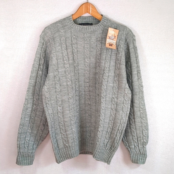 NWT Jantzen Deadstock 1980's Men's Cable Knit Green Crew Neck Sweater Size XL - Picture 1 of 9
